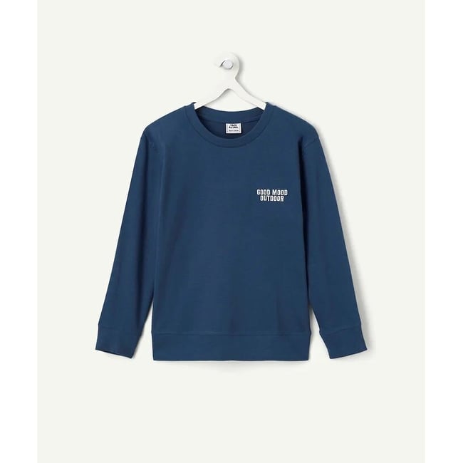 Sweat col rond en molleton, avec message devant et motif imprimé au dos  bleu marine <span itemprop=