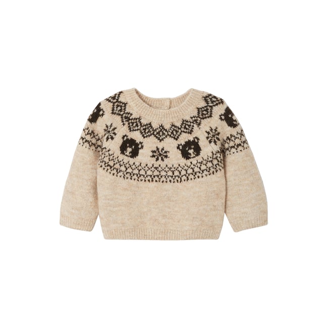 Pull tricot beige chiné <span itemprop=