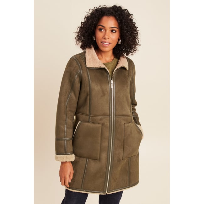 Manteau cintré mi-long vert kaki <span itemprop=