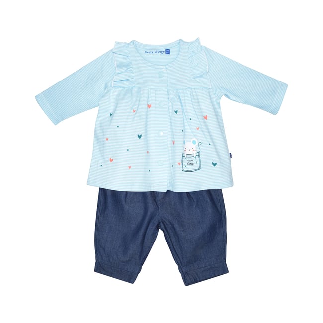 Tunique pantalon gaetane naissance bleu <span itemprop=