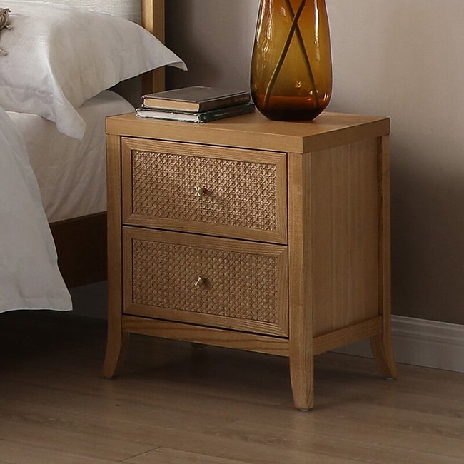 Noah Rattan 2 Drawer Bedside Table, natural, SO'HOME