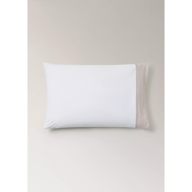 Deux taies d'oreiller coton brodé lin 50x75 cm sable <span itemprop=