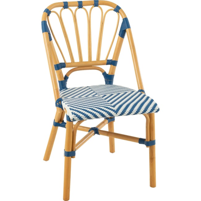Chaise en rotin esprit bistrot Couleur bleu et blanc naturel <span itemprop=