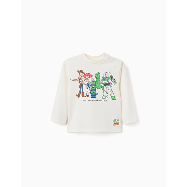 T-shirt en coton à manches longues avec imprimé Toy Story blanc <span itemprop=