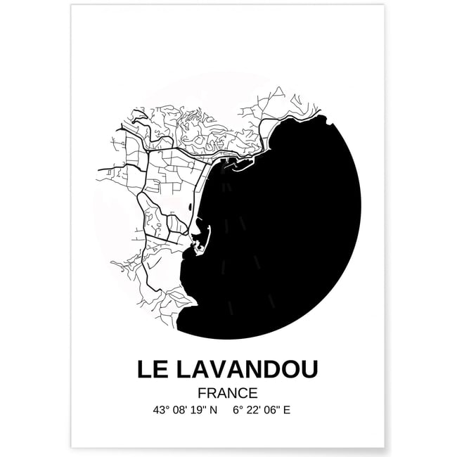 Affiche Carte Le Lavandou Couleur blanc <span itemprop=