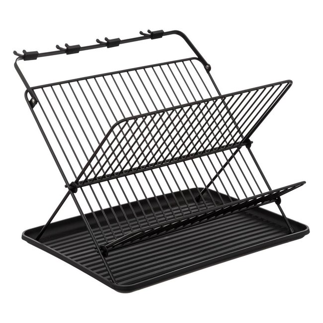 Égouttoir pliant 2 niveaux avec plateau noir <span itemprop=