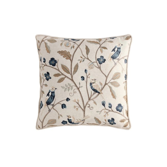 Coussin à motif oiseau brodé 50 x 50 cm naturel/bleu <span itemprop=
