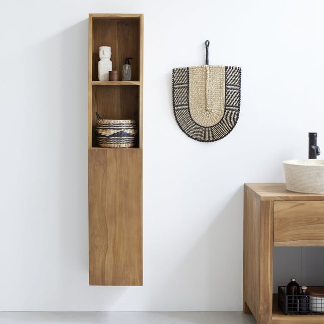 Colonne de salle de bain en teck massif Couleur naturel <span itemprop=