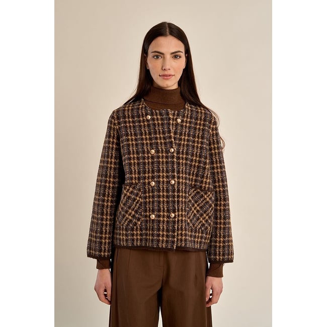 Chaqueta de punto a cuadros chocolate <span itemprop=