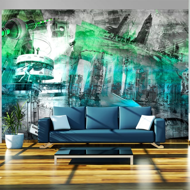 Papier peint intissé panoramique Ville et Architecture Berlin - collage (vert) Couleur vert <span itemprop=