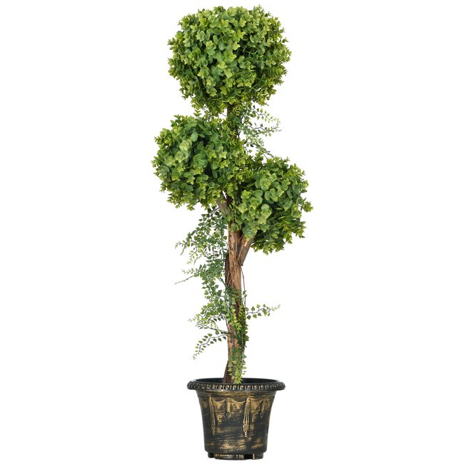 Buis artificiel topiaire artificielle 3 boules H. 115 cm pot style antique inclus Couleur vert <span itemprop=