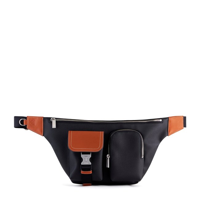 Sac banane Maurice en toile enduite noir marron <span itemprop=