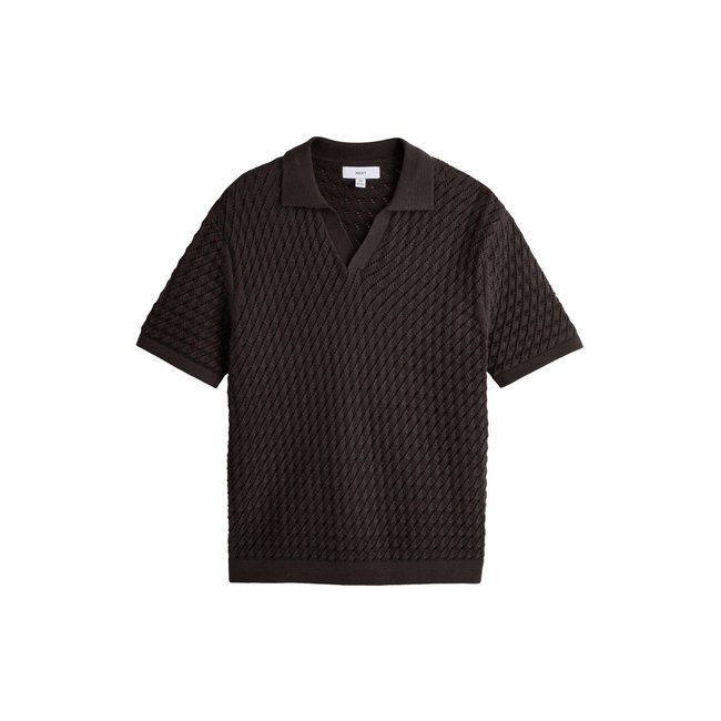 Polo à col officier texturé marron <span itemprop=