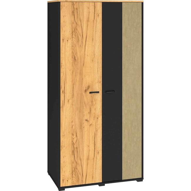 Armoire ado 2 portes collection COLT Couleur chêne craft doré, noir et acier <span itemprop=