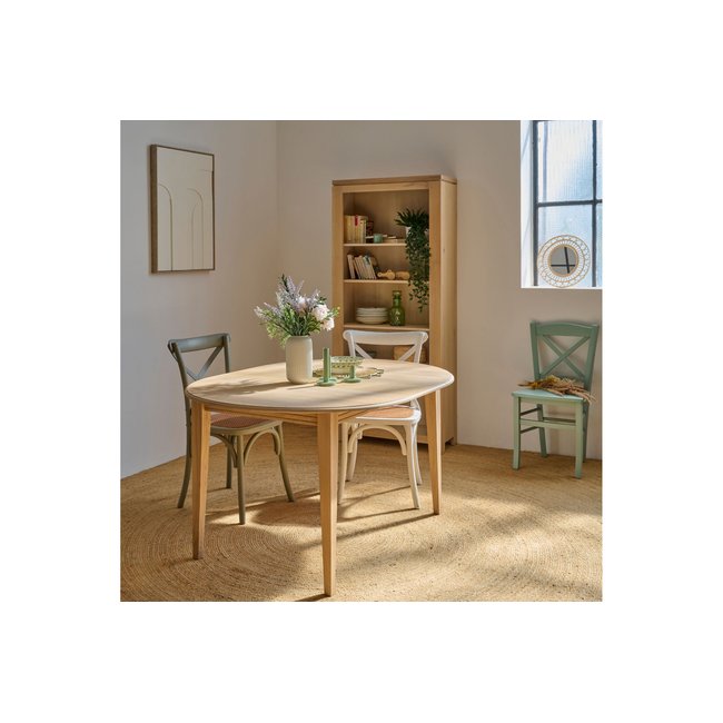Table ronde extensible chêne blanchi 4/6 places D105 pieds fuseau - VICTORIA Couleur bois clair <span itemprop=