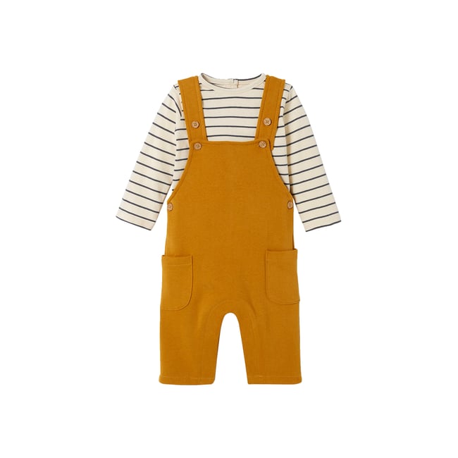 Ensemble Bébé T-shirt + Salopette Molleton - Vertbaudet - Taille 9 Mois (71cm) - Message Brodé - Caramel