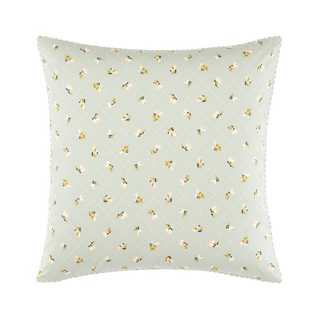 Taie d'oreiller en percale de coton vert, BERGAMOTE multicolore <span itemprop=