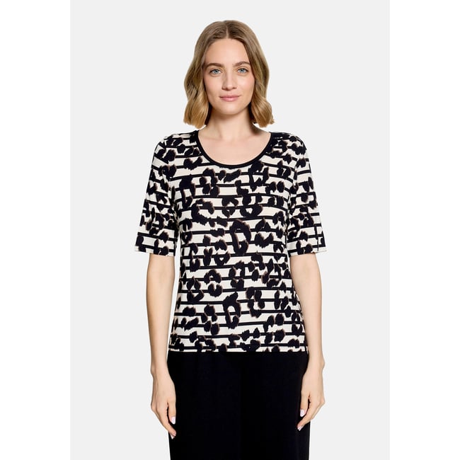 Haut imprimé à encolure ronde beige/noir <span itemprop=