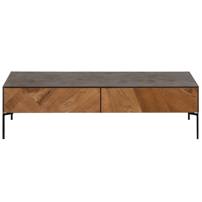 Table basse en bois de teck et métal 4 tiroirs - JAKARTA Couleur bois foncé <span itemprop=