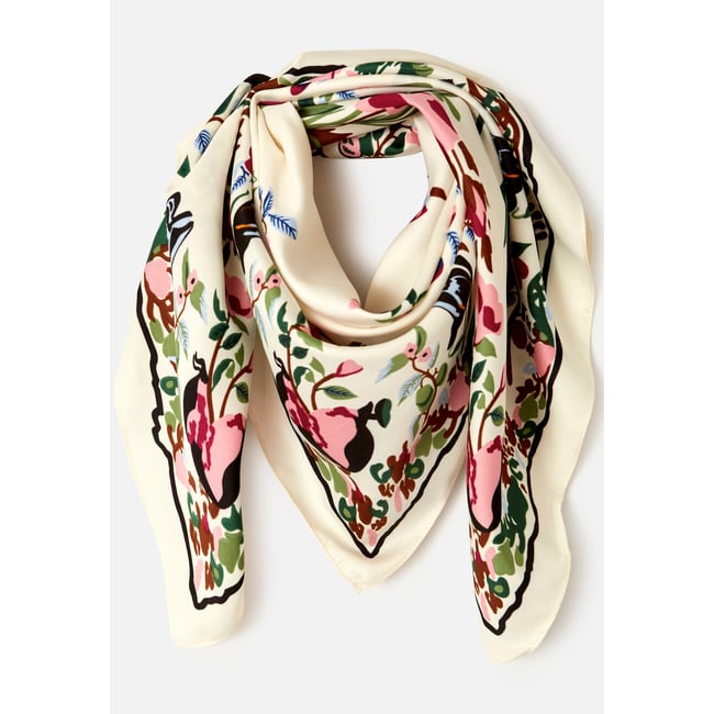 Foulard imprimé végétal blanc ecru fleuri <span itemprop=