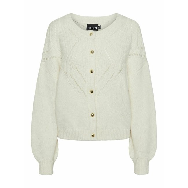 Cardigan girocollo in fine maglia, bottoni bianco PIECES