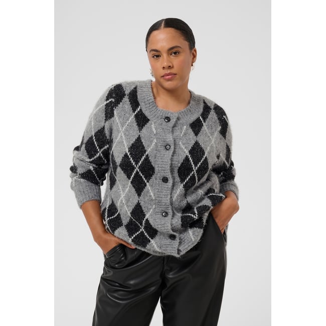 Cardigan à tricot noir black/gm/white argyle <span itemprop=