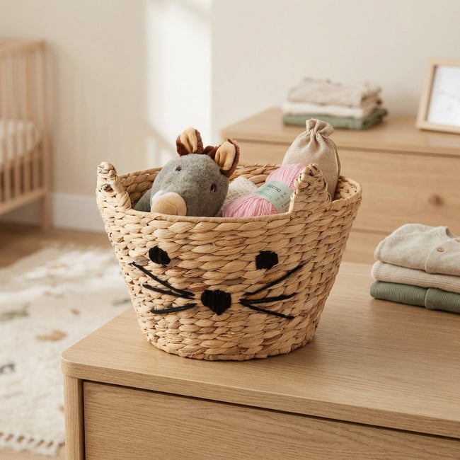 COMPACTOR - Panier de rangement  Chat - 35 x 35 x H.26 CM - Beige Couleur naturel <span itemprop=