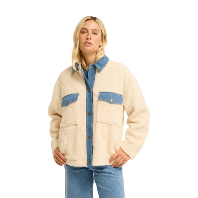 Veste trucker oversize STAY GOLDEN blanc white cap <span itemprop=