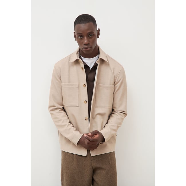 Surchemise droite col américain beige <span itemprop=