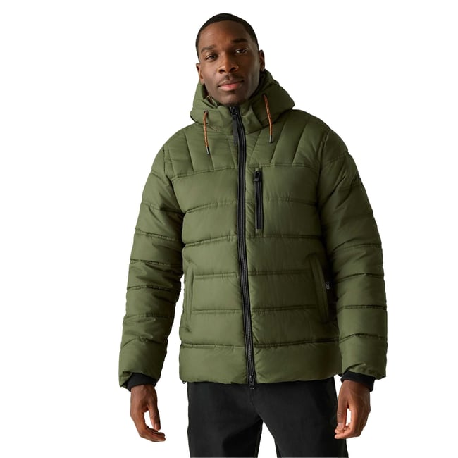Veste matelassée à capuche amovible LEESHAW kaki foncé / orange sombre <span itemprop=
