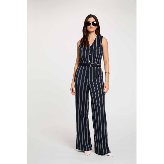 Combinaison sans manches col v bleu marine <span itemprop=