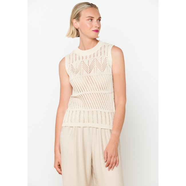 Débardeur en crochet à col rond blanc vanille <span itemprop=