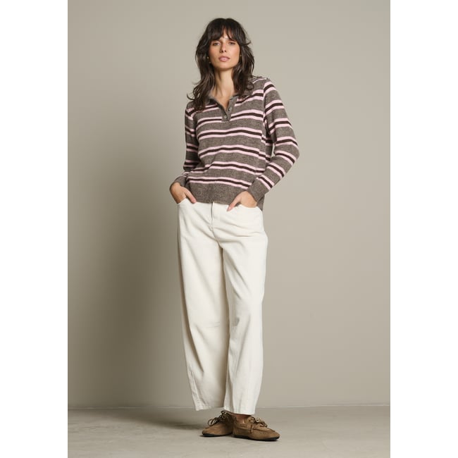 Pull polo à rayures taupe <span itemprop=