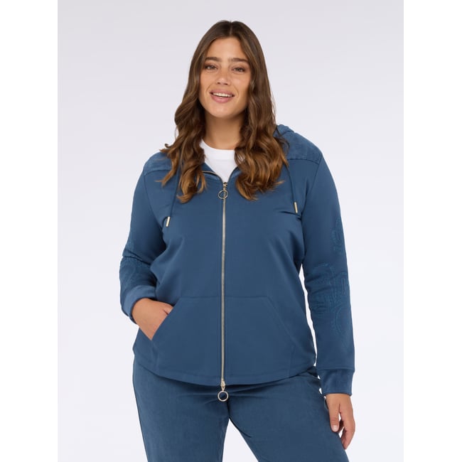 Sweat à capuche ouvert avec broderies florales bleuet <span itemprop=