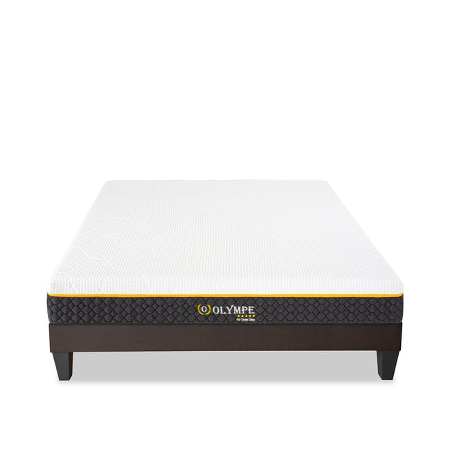 Ensemble Olympe 180x200 cm Matelas Mousse + Sommier Bois Couleur blanc <span itemprop=