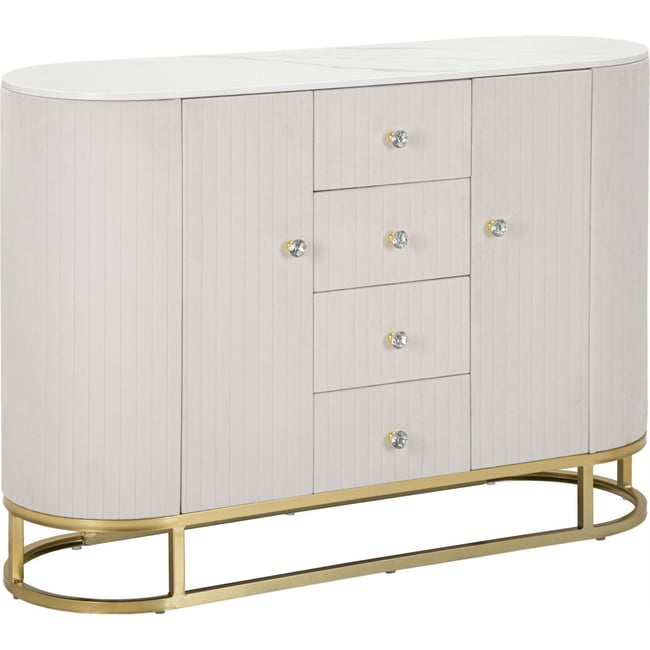 Buffet façades matelassées plateau marbre Couleur crème, doré et blanc <span itemprop=