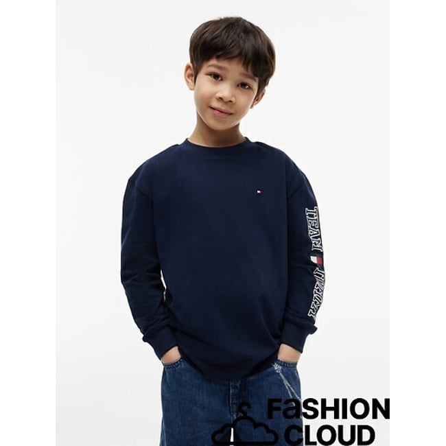 Felpa a maniche lunghe, con stampa sulla manica, in felpa blu marino TOMMY HILFIGER