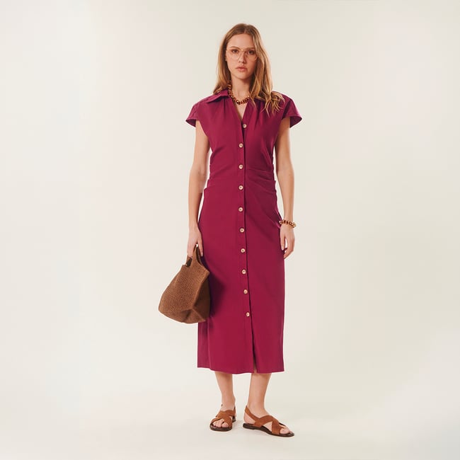 Robe midi LISANDRINA rose framboise <span itemprop=