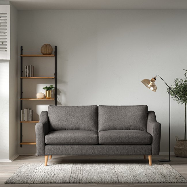 Rosa Curve Soft Woven 3 Seater Sofa with Light Wood Legs - ÉDITÉ