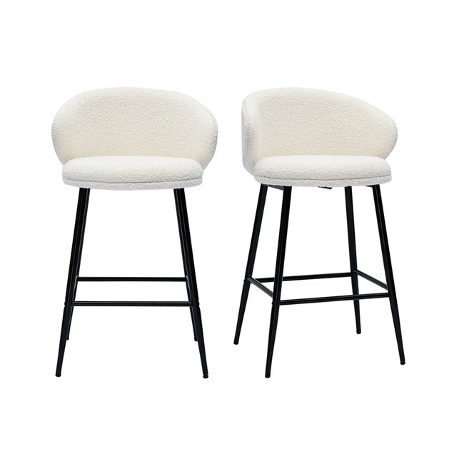 Tabourets de bar design en tissu effet velours texturé beige et métal noir (lot de 2) ROSALIE - MILIBOO