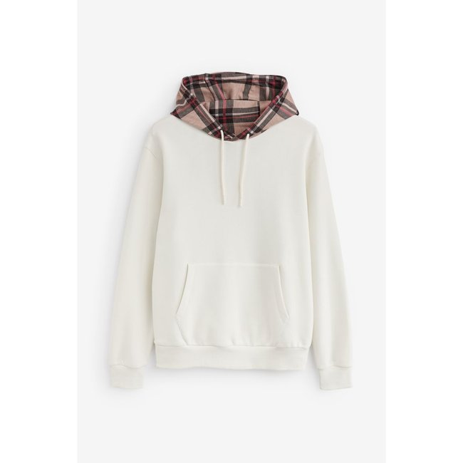 Sweat en jersey avec capuche à carreaux blanc écru <span itemprop=