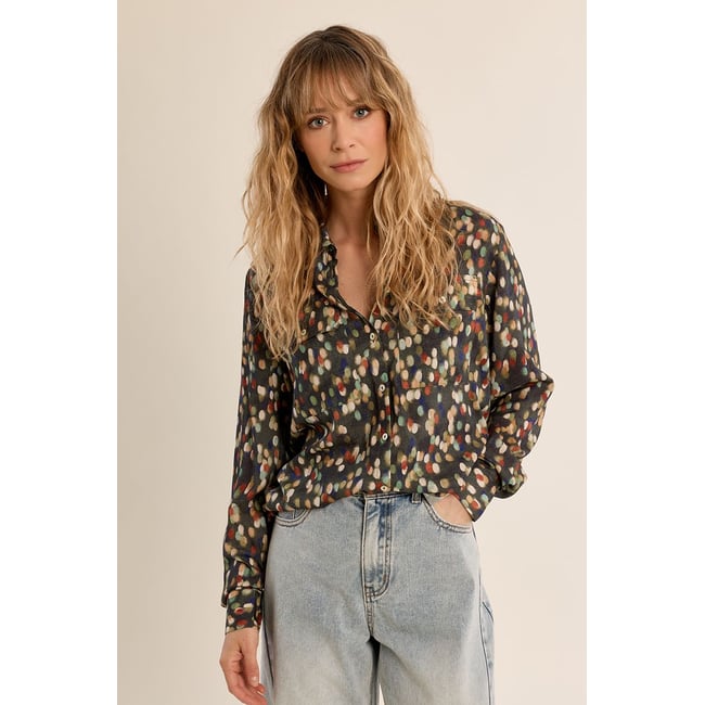 Chemise courte motif pois khaki suzie <span itemprop=