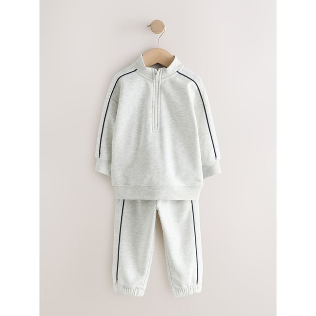 Sweat col montant zippé & pantalon de jogging gris chiné <span itemprop=