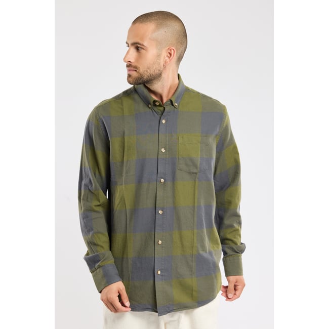 Chemise à carreaux en coton ELMAN olive <span itemprop=
