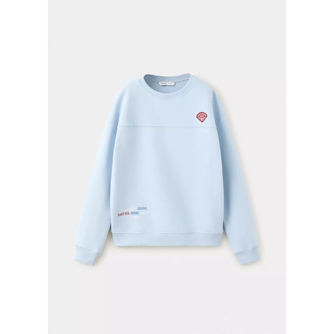 Sweat-shirt coton détails brodés bleu ciel <span itemprop=