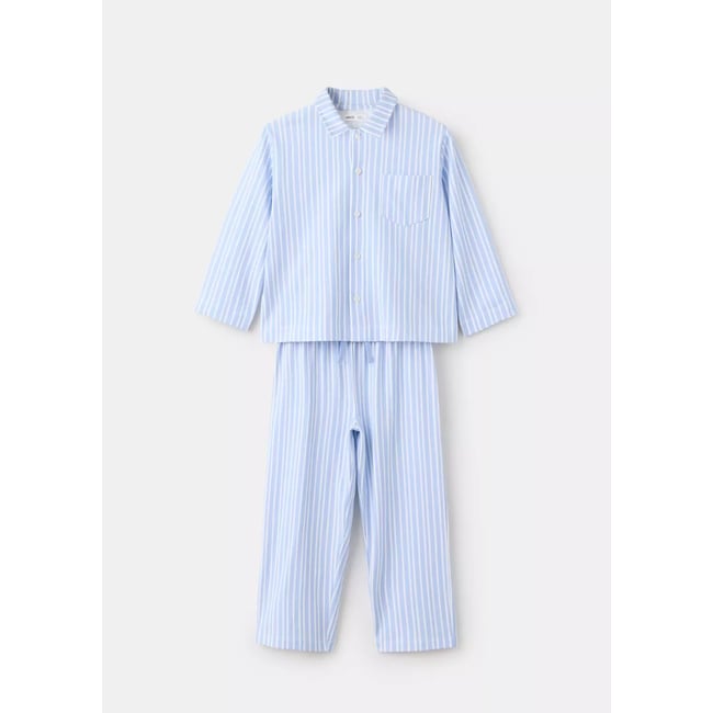 Pyjama complet en coton à rayures bleu ciel <span itemprop=