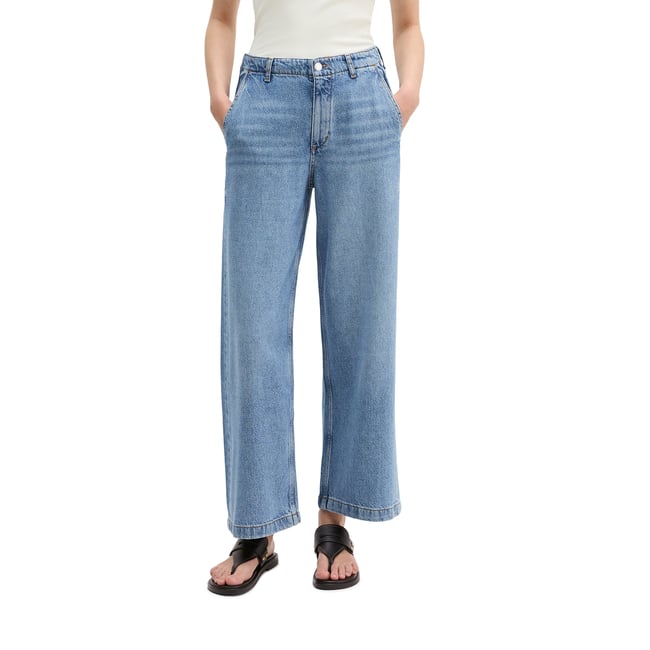 Jeans modèle Luma large en mélange de lyocell, de lin et de coton bleu clair <span itemprop=