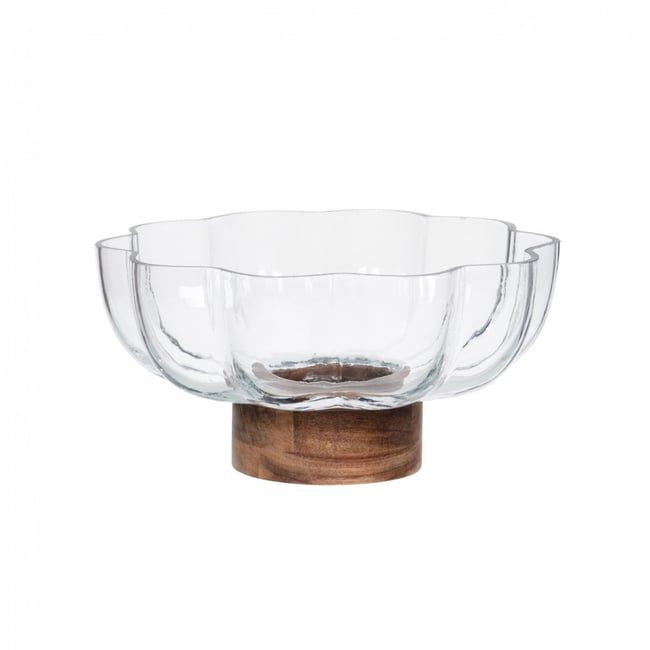 Bol en verre base bois Couleur transparent / cristal <span itemprop=