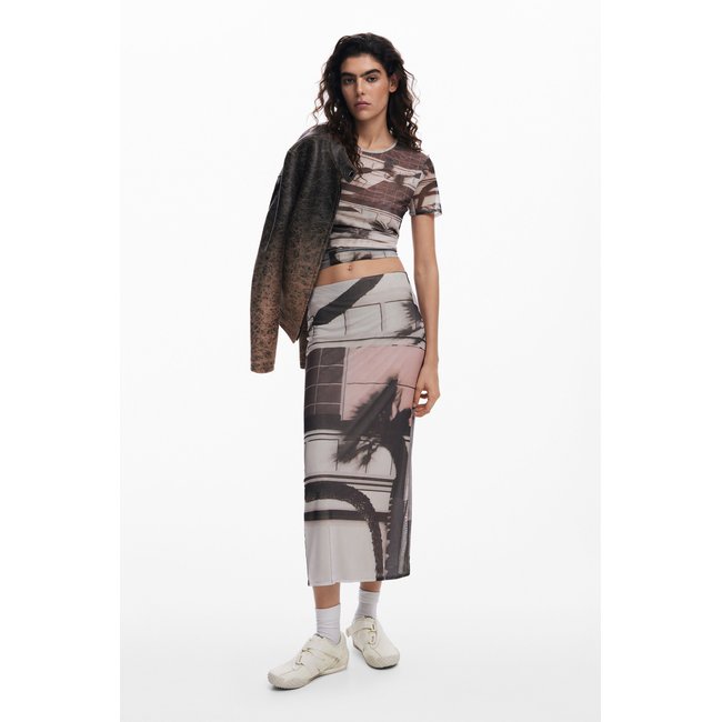 Jupe droite en tulle blanc <span itemprop=