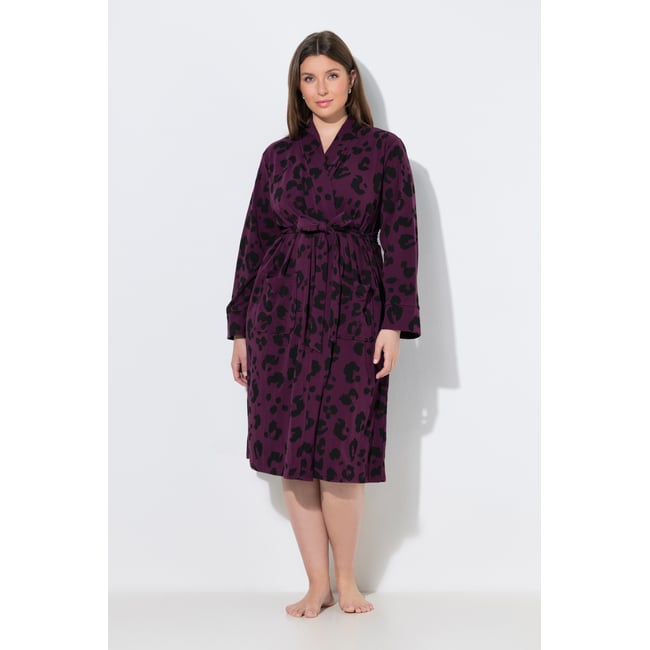Peignoir en tissu éponge, motif léopard prune foncé <span itemprop=